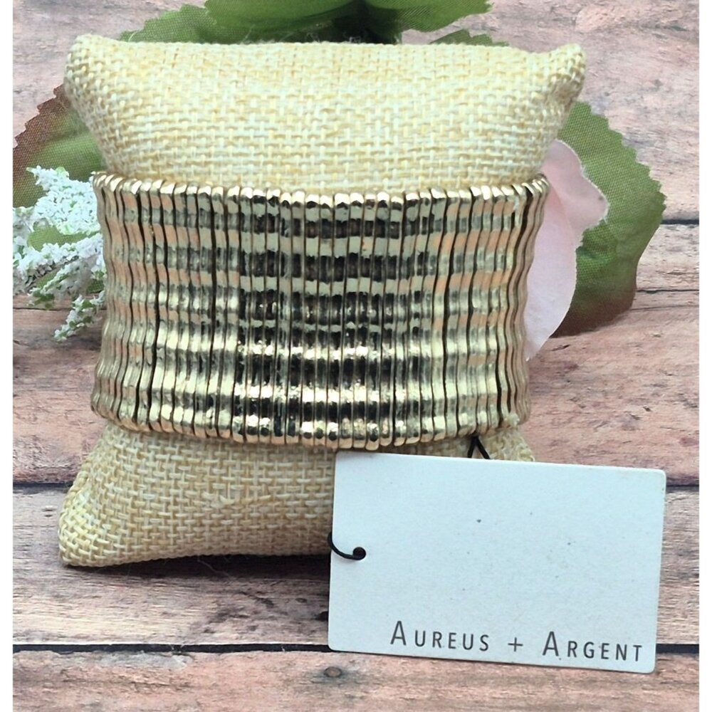 NWT Aureus + Argent Banana Republic Wide Gold Tone Stretch Bracelet Artisan
